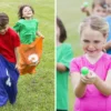 Dreikampf Spieleset Sackhüpfen Dosenwerfen Eierlauf