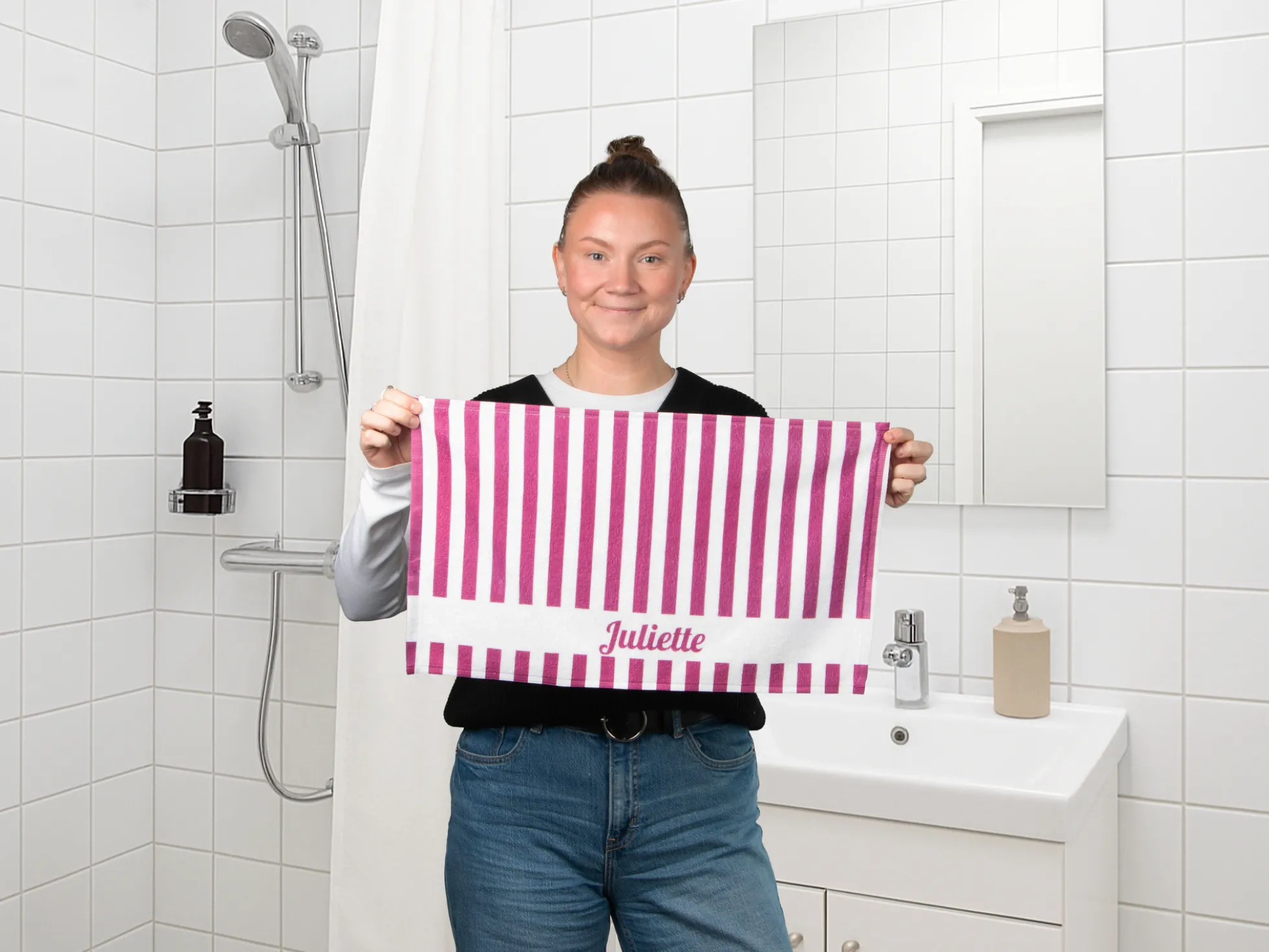 Handtuch mit eigenem Text – gestreift