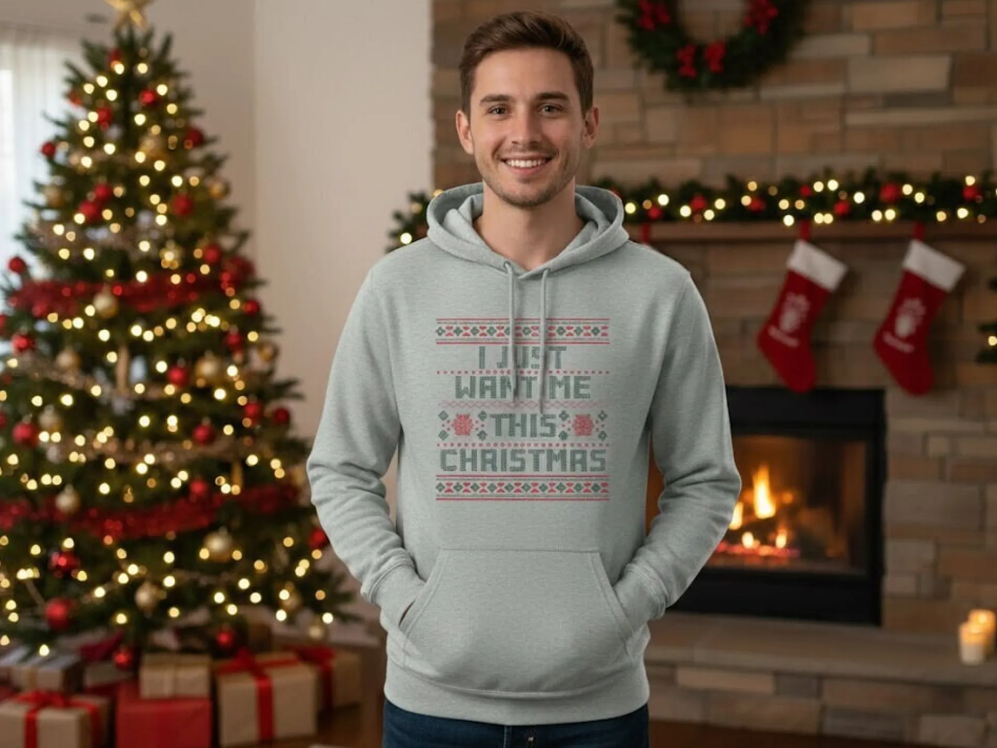 Hoodie mit eigenem Text – Weihnachtsdesign
