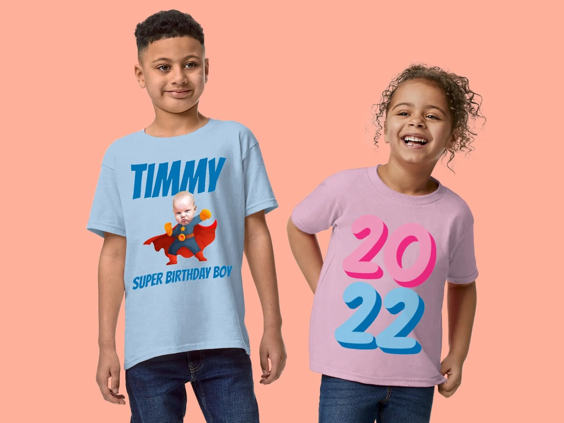 Kinder-T-Shirt mit eigenem Text – Geburtstagsmotiv
