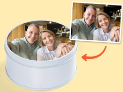 Persönliche Aufbewahrungsbox aus Metall mit Foto - Rund