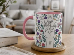 Tasse mit eigenem Text – Hand in Hand
