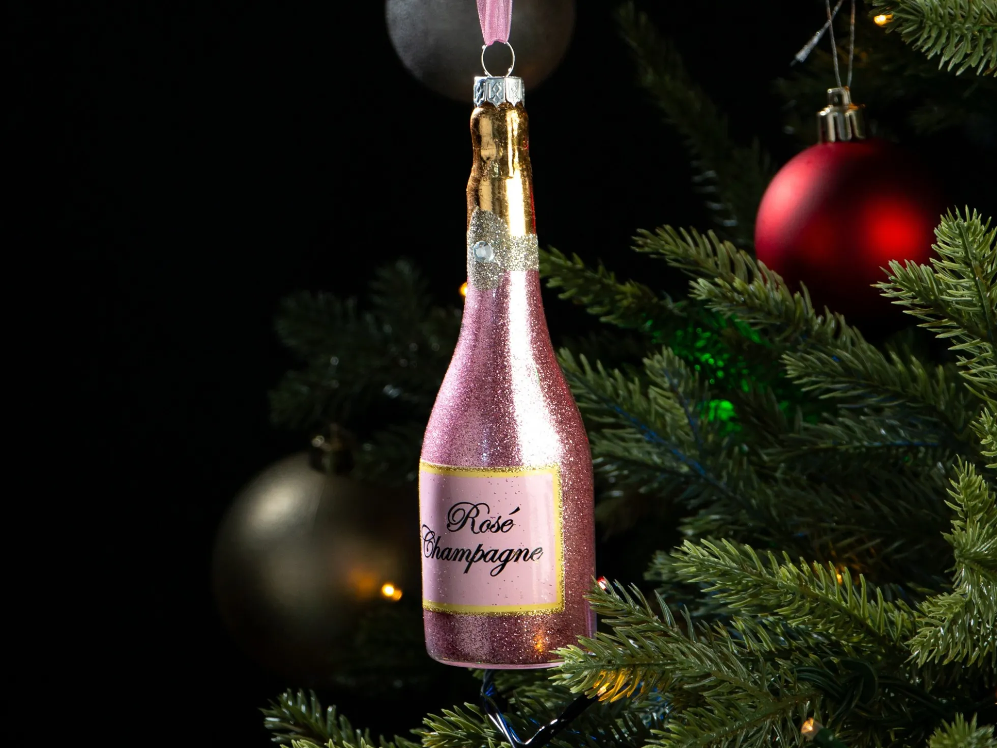 Weihnachtsbaumschmuck Rosé Sektflasche