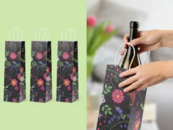 Weinbeutel 3er Pack - Elegante Blumen