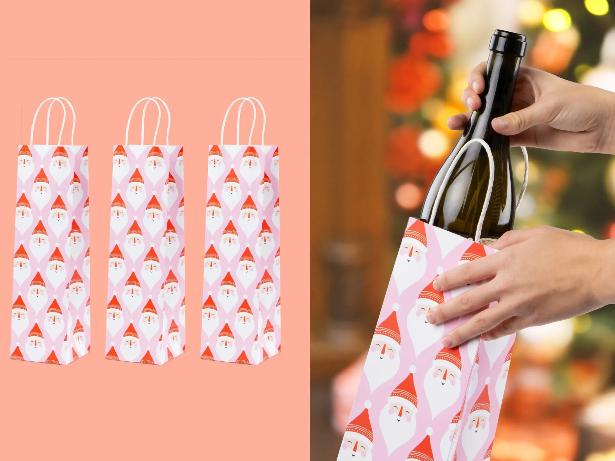Weinbeutel 3er-Pack - Weihnachtsmann